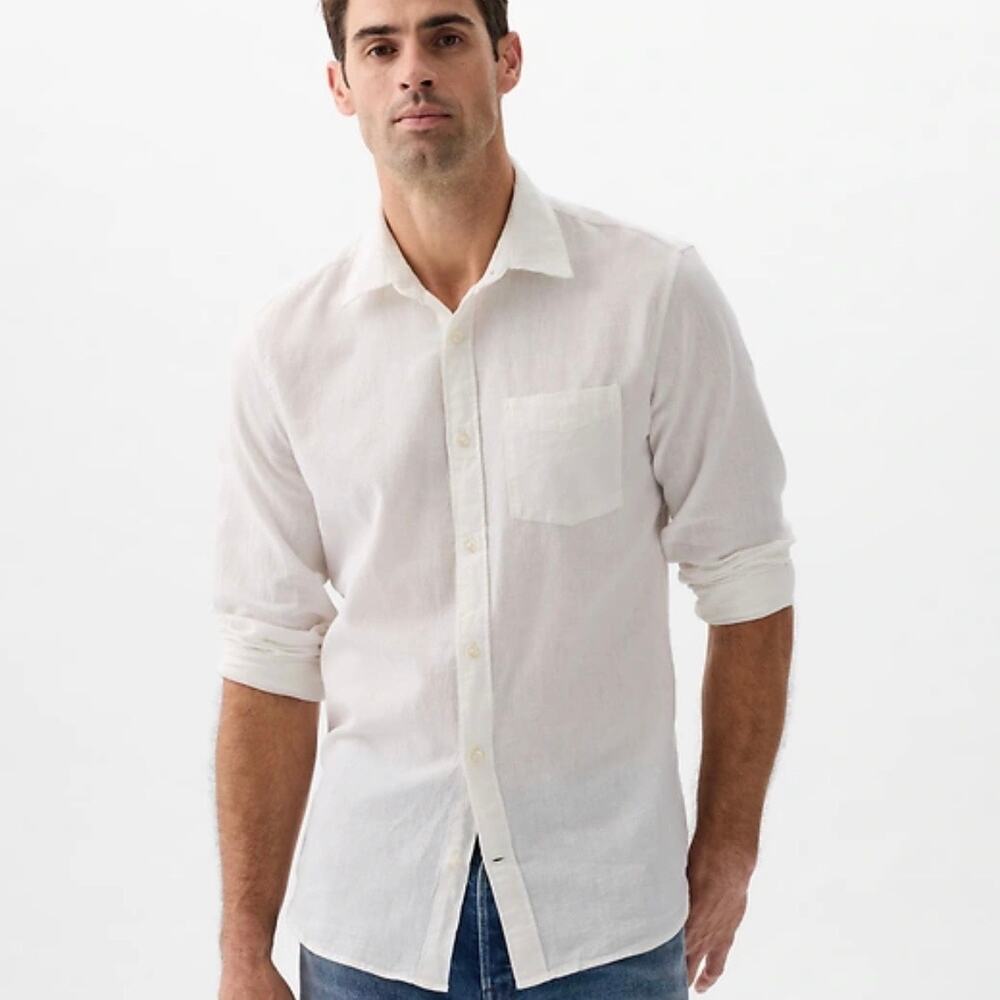 Gap Factory Linen-Blend Shirt in Standard Fit New Off White XXL New